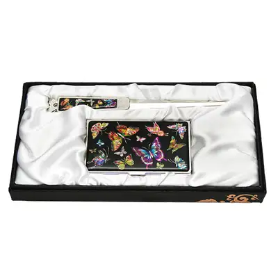 Mother-of-Pearl Business Card Case Zical 2-Piece Set Color Butterfly Black