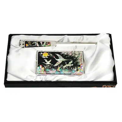 Shell Inlay Business Card Holder Jigal Set of 2 Wave and Crane