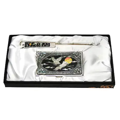 Mother-of-Pearl Business Card Case Set of 2 - Cloud and Crane