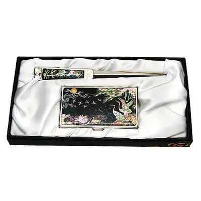 Mother-of-Pearl Business Card Case Set of 2 - Mandarin Ducks and Cranes