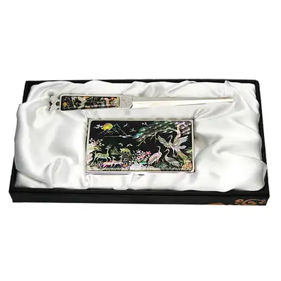Mother-of-Pearl Business Card Case Set of 2 - Deer and Crane