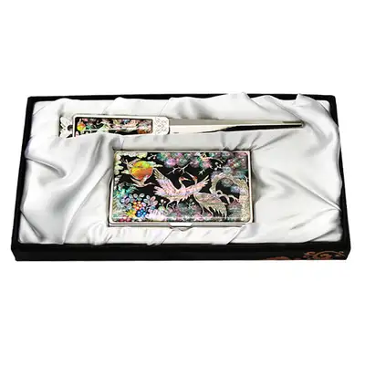 Mother-of-Pearl Business Card Case and Letter Opener Set 2-Piece Palace Cranes 1