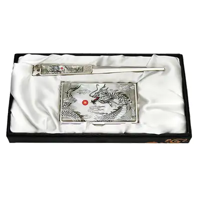 Mother-of-Pearl Business Card Case Knife Set 2 Types Black Dragon