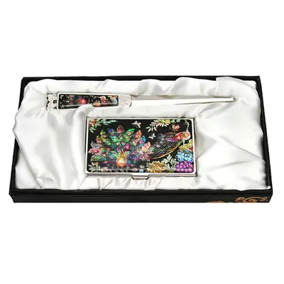 Mother-of-Pearl Business Card Case and Letter Opener Set - Peacock Design (2 Types)