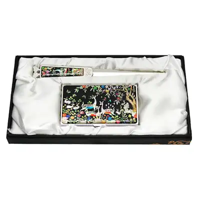 Mother-of-Pearl Business Card Case and Letter Opener Set - Deer Design