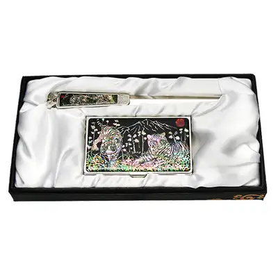 Mother-of-Pearl Business Card Case 2-Type White Tiger Set