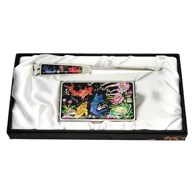 Shell Inlay Business Card Case Jigal 2-Type Set Carp