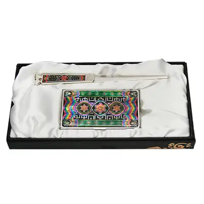Mother-of-Pearl Business Card Case and Letter Opener Set (2 pieces) - Roof Dancheong Pattern
