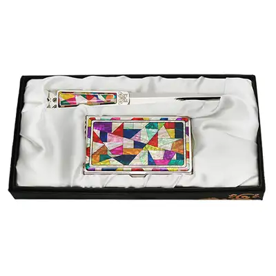 Mother-of-Pearl Business Card Case with 2 Types of Jikal Patchwork