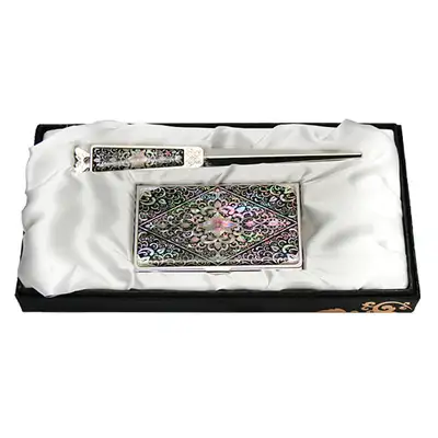 Mother-of-Pearl Business Card Case Knife Set 2 Types - Acanthus Leaf Pattern
