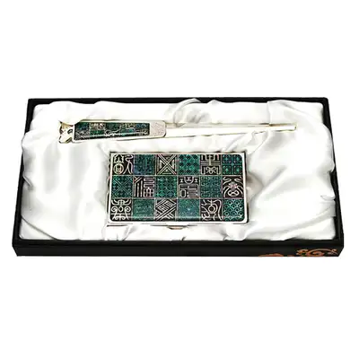 Shell Inlay Business Card Case Jigal 2-Piece Set with Lattice Character Art