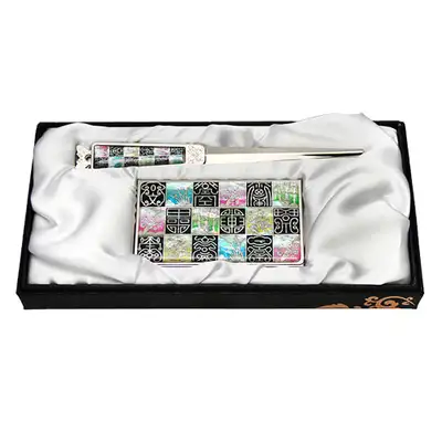 Shell Inlay Business Card Case and Nail File Set - Sagittarius Design
