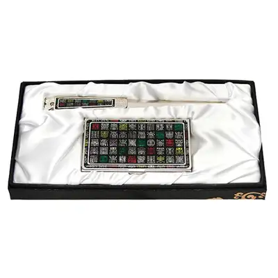 Mother-of-Pearl Business Card Case and Letter Opener Set - 2 Types with Chinese Character Design