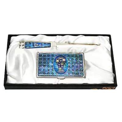 Mother-of-Pearl Business Card Case Jickal 2-Piece Set Celadon