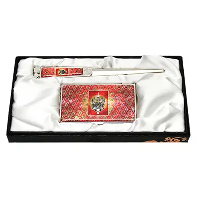Mother-of-Pearl Business Card Case Letter Opener Set - 2 Types Muryeong Crown Ornament Design