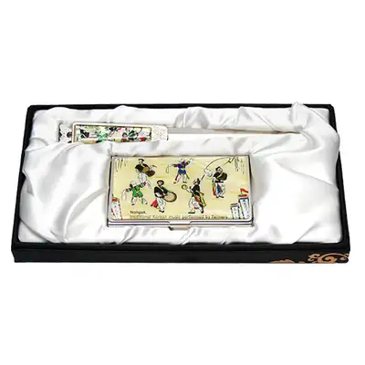 Mother-of-Pearl Business Card Case and Nail File 2-Set: Nongak Play