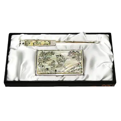 Mother-of-Pearl Business Card Case Jigal Set of 2 Korean Wrestling