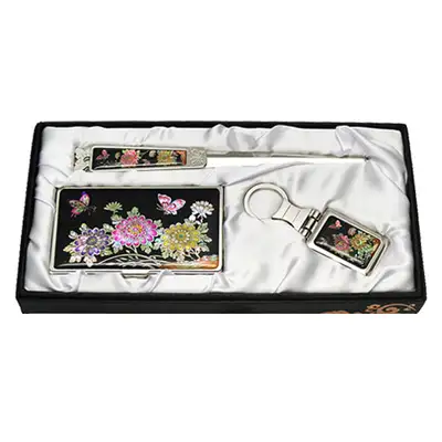 Mother-of-Pearl Business Card Case Jigal 3-Piece Set Chrysanthemum