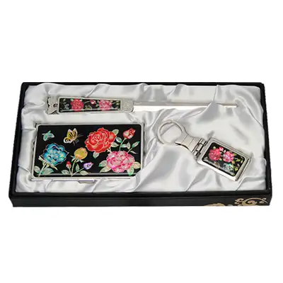 Mother-of-Pearl Business Card Case Jical 3-Piece Set Rose Flower