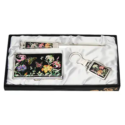 Shell Inlay Business Card Case Jigal Set (3 types) Lily Flower
