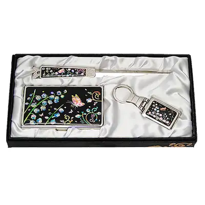 Mother-of-Pearl Business Card Case Jigal 3-Piece Set - Bellflower