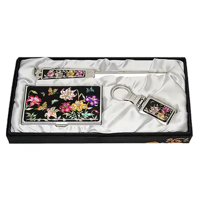 Shell Inlay Business Card Case Jigal 3-Piece Set Lily
