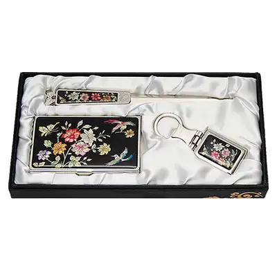 Mother-of-Pearl Business Card Case Jical 3-Piece Set Cherry Blossom