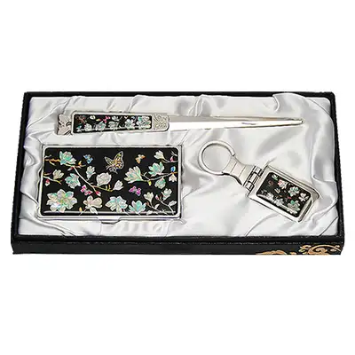 Natural Mother-of-Pearl Business Card Case Jigal 3-Type Set Magnolia
