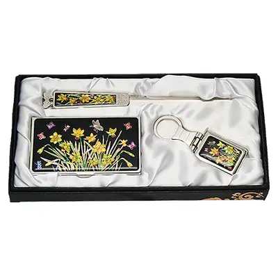 Mother-of-Pearl Business Card Case Jigal 3-Piece Set - Daffodil