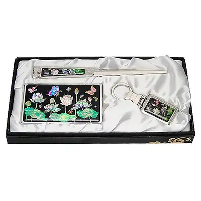 Mother-of-Pearl Business Card Case Set of 3 - Lotus Butterfly