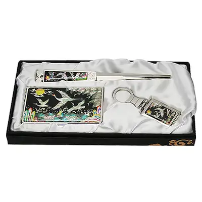 Mother-of-Pearl Business Card Case Set of 3 - Wave and Crane Design