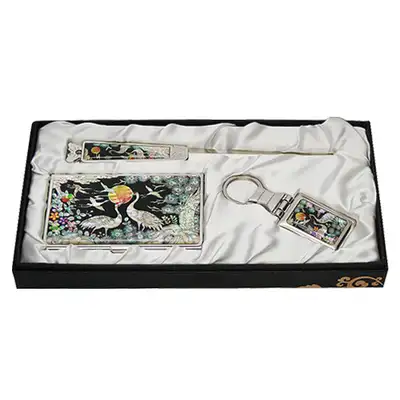 Mother-of-Pearl Business Card Case Set 3-Piece Royal Crane 2