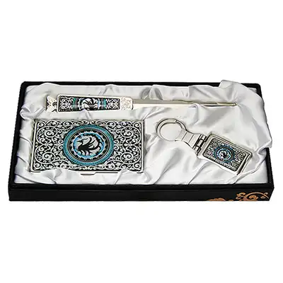 Mother-of-Pearl Business Card Case Jigal 3-Piece Set Samjokoh1