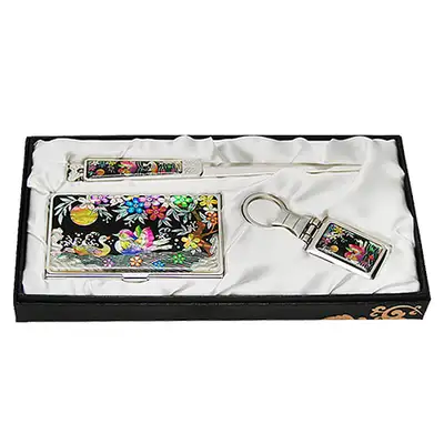 Natural Mother-of-Pearl Business Card Case Jical 3-Piece Set Mandarin Duck