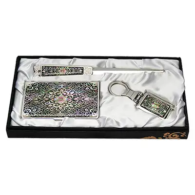 Mother-of-Pearl Business Card Case Zikal Set of 3 - Traditional Arabesque Pattern