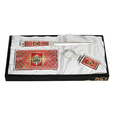 Mother-of-Pearl Business Card Holders Jigal 3-Piece Set with Muryeong Crown Ornament Design