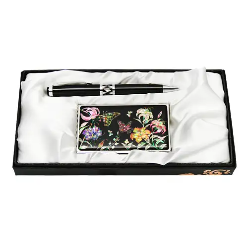 贝壳圆珠笔名片卡2件套装 百合花