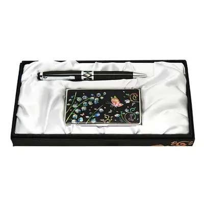 Mother-of-Pearl Ballpoint Pen & Business Card 2-Piece Set – Bellflower
