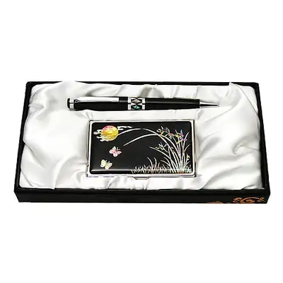 Mother-of-Pearl Ballpoint Pen and Business Card Case Set - Orchid
