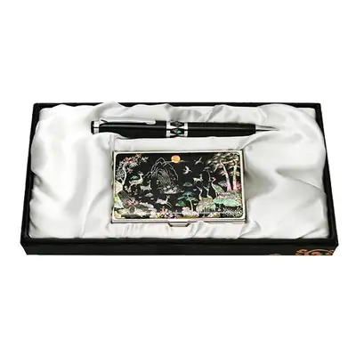 Mother-of-Pearl Ballpoint Pen & Business Card Set - Ten Symbols of Longevity