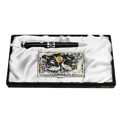 Mother-of-Pearl Ballpoint Pen and Business Card 2-Piece Set - Palace Crane 2