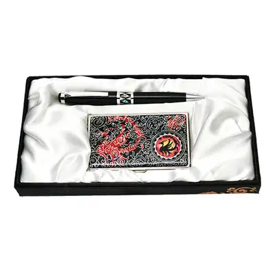 Mother-of-Pearl Ballpoint Pen and Business Card 2-Piece Set - Three-Legged Crow 2