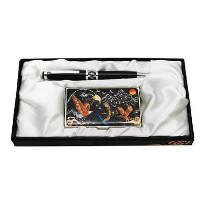 Mother-of-Pearl Ballpoint Pen and Business Card Holder Set - Eagle