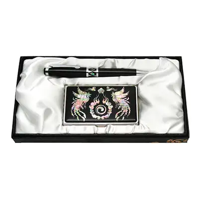 Mother-of-Pearl Ballpoint Pen and Business Card Set 2-Piece - Phoenix