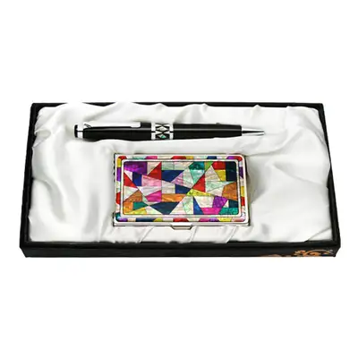 Mother-of-Pearl Ballpoint Pen & Business Card Case Set - Jogakbo Design