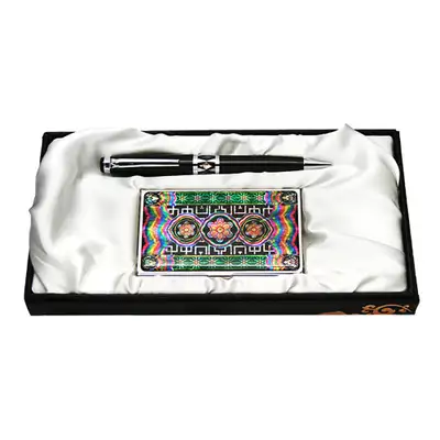 Mother-of-Pearl Ballpoint Pen and Business Card 2-Piece Set - Traditional Tile Dancheong