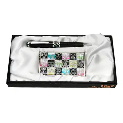 Mother-of-Pearl Ballpoint Pen and Business Card Case 2-Piece Set - Sagittarius Design