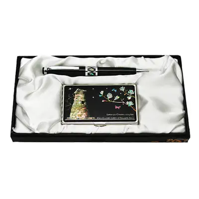 Mother-of-Pearl Ballpoint Pen and Business Card Set - Cheomseongdae