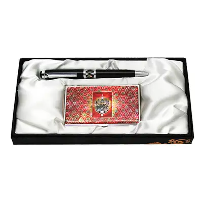 Mother-of-Pearl Ballpoint Pen and Business Card Set with Muryeong Crown Decoration