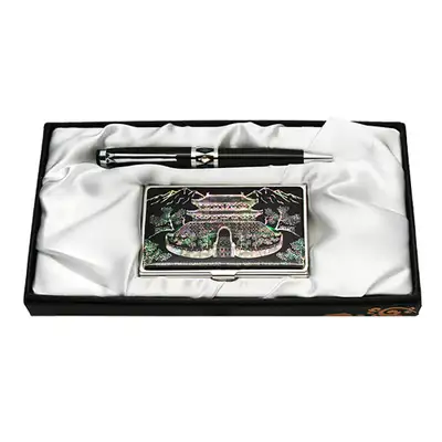 Mother-of-Pearl Ballpoint Pen and Business Card Case 2-Piece Set - Namdaemun